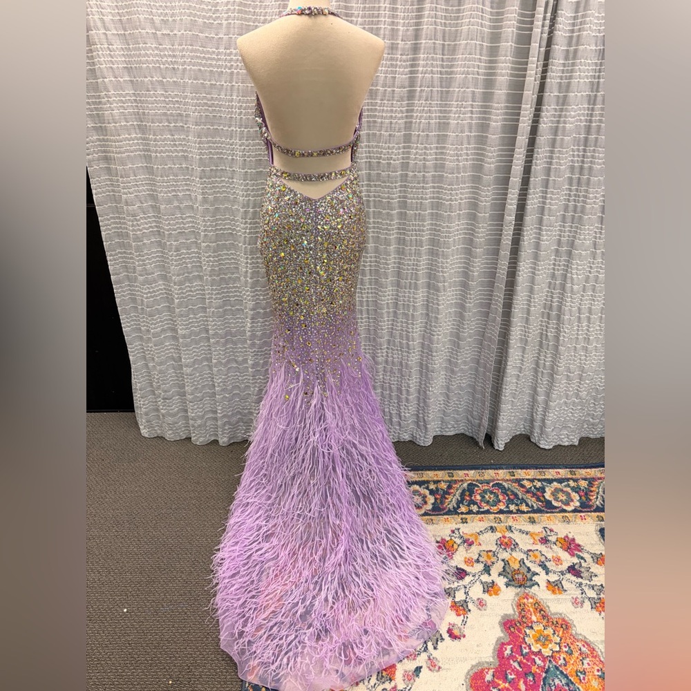 Lavender Sequin Halter Prom Dress - Picture 4 of 7